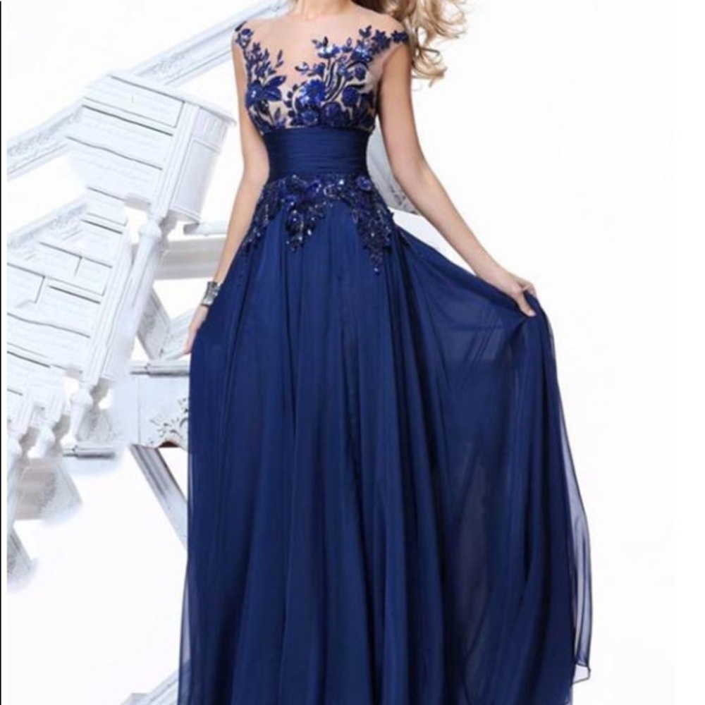 Blue formal dress with detailing
